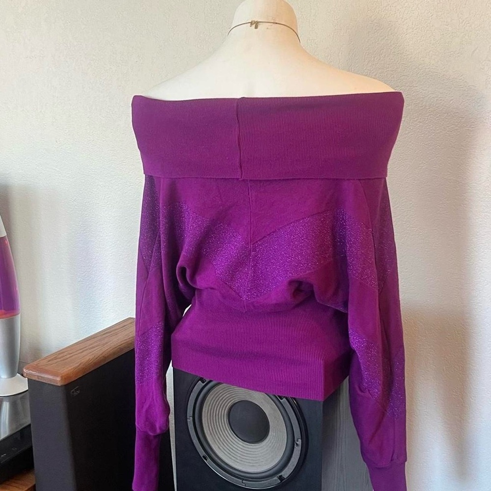 Baby Phat sparkly chevron purple off the shoulder sweater top 2000s vintage - Picture 5 of 5